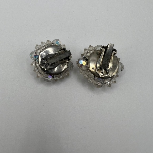 Vintage Aurora Borealis Crystal Clip On Earrings Cocktail Party Statement - Picture 6 of 7